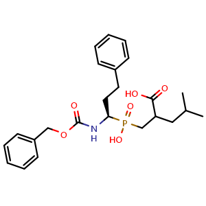 Chemical structure of 2-[[[(R)-1-(Cbz-amino)-3-phenylpropyl](hydroxy)phosphoryl]methyl]-4-methylpentanoic acid , AChemBlock AD273409