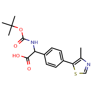 Chemical structure of 2-(Boc-amino)-2-[4-(4-methyl-5-thiazolyl)phenyl]acetic acid , AChemBlock AD273414