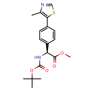 Chemical structure of Methyl (S)-2-(Boc-amino)-2-[4-(4-methyl-5-thiazolyl)phenyl]acetate , AChemBlock AD273415