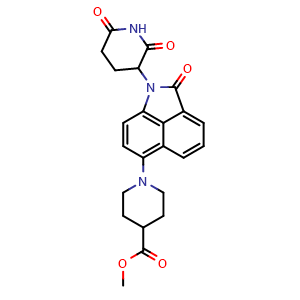 Chemical structure of Methyl 1-[1-(2,6-dioxopiperidin-3-yl)-2-oxo-1,2-dihydrobenzo[cd]indol-6-yl]piperidine-4-carboxylate , AChemBlock AD273431