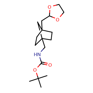 Chemical structure of 1-[4-[(1,3-Dioxolan-2-yl)methyl]bicyclo[2.2.1]heptan-1-yl]-N-Boc-methanamine , AChemBlock AD273432