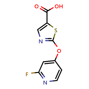 Chemical structure of 2-[(2-Fluoro-4-pyridyl)oxy]thiazole-5-carboxylic acid , AChemBlock AD273434
