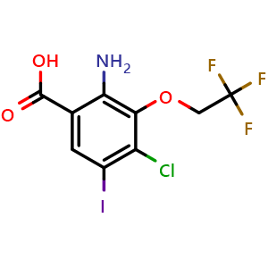 Chemical structure of 2-Amino-4-chloro-5-iodo-3-(2,2,2-trifluoroethoxy)benzoic acid , AChemBlock AD273447