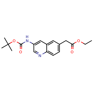 Chemical structure of Ethyl 2-(3-((tert-butoxycarbonyl)amino)quinolin-6-yl)acetate , AChemBlock AD273450