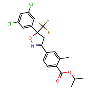 Chemical structure of Isopropyl 4-(5-(3,5-dichlorophenyl)-5-(trifluoromethyl)-4,5-dihydroisoxazol-3-yl)-2-methylbenzoate , AChemBlock AD273454