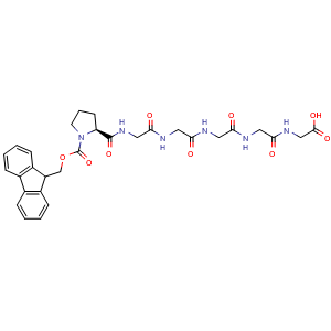 Chemical structure of (S)-1-(1-(((9H-Fluoren-9-yl)methoxy)carbonyl)pyrrolidin-2-yl)-1,4,7,10,13-pentaoxo-2,5,8,11,14-pentaazahexadecan-16-oic acid , AChemBlock AD273457