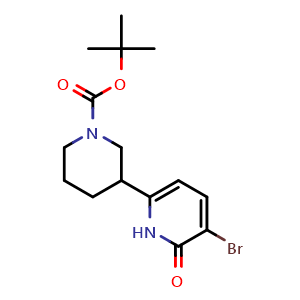 Chemical structure of tert-Butyl 3-(5-bromo-6-oxo-1,6-dihydropyridin-2-yl)piperidine-1-carboxylate , AChemBlock AD273462