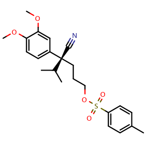 Chemical structure of (S)-4-Cyano-4-(3,4-dimethoxyphenyl)-5-methylhexyl 4-methylbenzenesulfonate , AChemBlock AD273463
