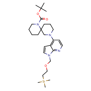 Chemical structure of tert-Butyl 8-(1-((2-(trimethylsilyl)ethoxy)methyl)-1H-pyrrolo[2,3-b]pyridin-4-yl)-1,8-diazaspiro[5.5]undecane-1-carboxylate , AChemBlock AD273475
