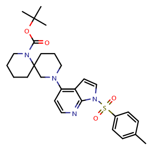 Chemical structure of tert-Butyl 8-(1-tosyl-1H-pyrrolo[2,3-b]pyridin-4-yl)-1,8-diazaspiro[5.5]undecane-1-carboxylate , AChemBlock AD273476