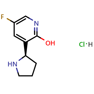 Chemical structure of (R)-5-Fluoro-3-(pyrrolidin-2-yl)pyridin-2-ol hydrochloride , AChemBlock AD273482
