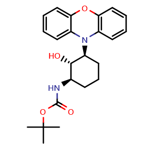 Chemical structure of tert-Butyl ((1R,2S,3S)-2-hydroxy-3-(10H-phenoxazin-10-yl)cyclohexyl)carbamate , AChemBlock AD273491