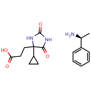 Chemical structure of (S)-1-Phenylethan-1-amine 3-(4-cyclopropyl-2,5-dioxoimidazolidin-4-yl)propanoate , AChemBlock AD273493