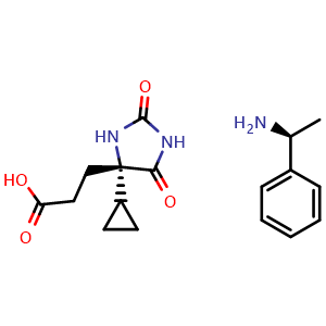 Chemical structure of (S)-1-Phenylethan-1-amine (S)-3-(4-cyclopropyl-2,5-dioxoimidazolidin-4-yl)propanoate , AChemBlock AD273494