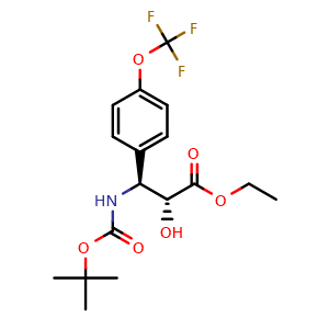 Chemical structure of Ethyl (2R,3S)-3-((tert-Butoxycarbonyl)amino)-2-hydroxy-3-(4-(trifluoromethoxy)phenyl)propanoate , AChemBlock AD273505