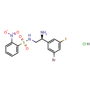 Chemical structure of (S)-N-(2-Amino-2-(3-bromo-5-fluorophenyl)ethyl)-2-nitrobenzenesulfonamide hydrochloride , AChemBlock AD273507