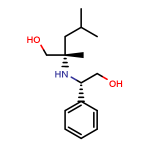 Chemical structure of (S)-2-(((S)-2-Hydroxy-1-phenylethyl)amino)-2,4-dimethylpentan-1-ol , AChemBlock AD273511