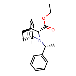 Chemical structure of (1R,3R,4S)-Ethyl 2-((R)-1-phenylethyl)-2-azabicyclo[2.2.2]oct-5-ene-3-carboxylate , AChemBlock AD273525