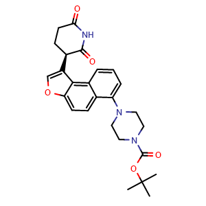 Chemical structure of (R)-tert-Butyl 4-(1-(2,6-dioxopiperidin-3-yl)naphtho[2,1-b]furan-6-yl)piperazine-1-carboxylate , AChemBlock AD273527