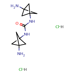Chemical structure of 1,3-Bis(3-aminobicyclo[1.1.1]pentan-1-yl)urea dihydrochloride , AChemBlock AD273533