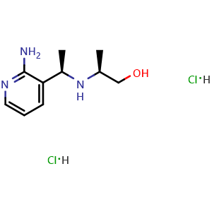 Chemical structure of (S)-2-(((R)-1-(2-Aminopyridin-3-yl)ethyl)amino)propan-1-ol dihydrochloride , AChemBlock AD273541