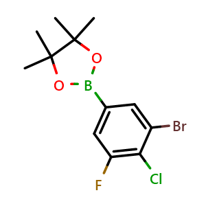 Chemical structure of 2-(3-bromo-4-chloro-5-fluorophenyl)-4,4,5,5-tetramethyl-1,3,2-dioxaborolane , AChemBlock AD273549