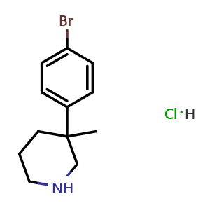 Chemical structure of 3-(4-bromophenyl)-3-methylpiperidine hydrochloride , AChemBlock AD273557