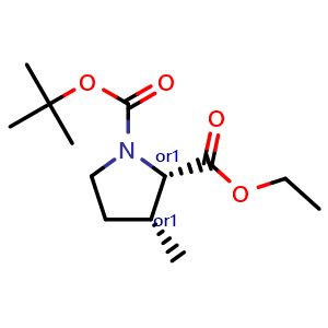 Chemical structure of Cis-1-tert-butyl 2-ethyl 3-methyl-pyrrolidine-1,2-dicarboxylate , AChemBlock AD273563