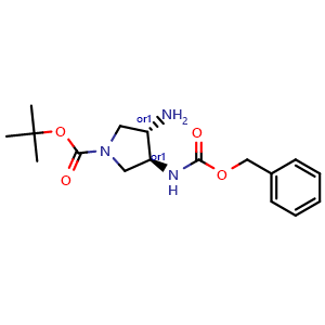 Chemical structure of trans-tert-butyl 3-amino-4-((benzyloxycarbonyl)amino)pyrrolidine-1-carboxylate , AChemBlock AD273564