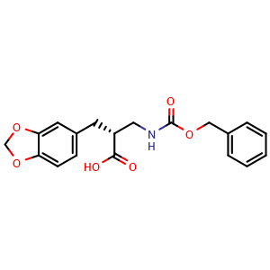 Chemical structure of (R)-3-(Benzo[d][1,3]dioxol-5-yl)-2-((((Benzyloxy)Carbonyl)amino)methyl)propanoic acid , AChemBlock AD273567