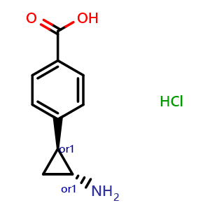 Chemical structure of trans-4-(2-Aminocyclopropyl)benzoic acid hydrochloride , CAS 3095587-48-4, AChemBlock AD273577