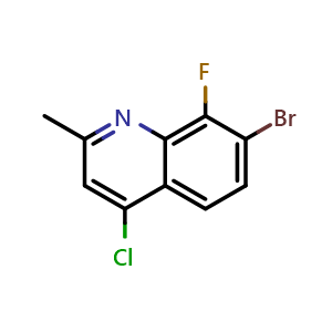 Chemical structure of 7-bromo-4-chloro-8-fluoro-2-methylquinoline , CAS 2109995-18-6, AChemBlock AD273591