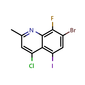 Chemical structure of 7-bromo-4-chloro-8-fluoro-5-iodo-2-methylquinoline , AChemBlock AD273593