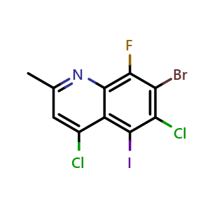 Chemical structure of 7-bromo-4,6-dichloro-8-fluoro-5-iodo-2-methylquinoline , AChemBlock AD273594