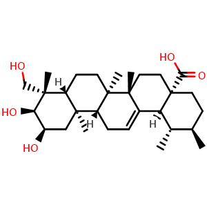 Chemical structure of 2alpha,3alpha,24-Trihydroxyurs-12-en-28-oic acid , CAS 89786-83-4, AChemBlock AD273721