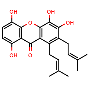 Chemical structure of 1,4,5,6-Tetrahydroxy-7,8-diprenylxanthone , CAS 776325-66-7, AChemBlock AD273789