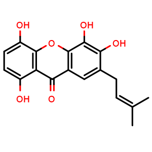 Chemical structure of 1,4,5,6-Tetrahydroxy-7-prenylxanthone , CAS 1001424-68-5, AChemBlock AD273806