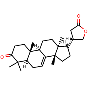 Chemical structure of 3-Oxo-24,25,26,27-tetranortirucall-7-en-23,21-olide , CAS 828935-47-3, AChemBlock AD273845