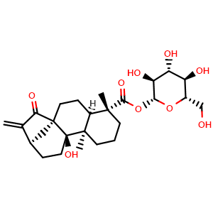 Chemical structure of 9-Hydroxy-15-oxo-ent-kaur-16-en-19-oyl-beta-D-glucoside , CAS 81263-96-9, AChemBlock AD273858