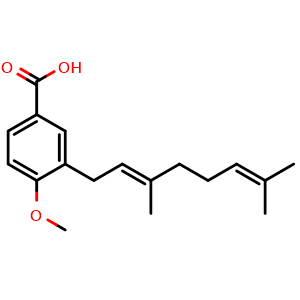 Chemical structure of 3-Geranyl-4-methoxybenzoic acid , CAS 246266-38-6, AChemBlock AD273901