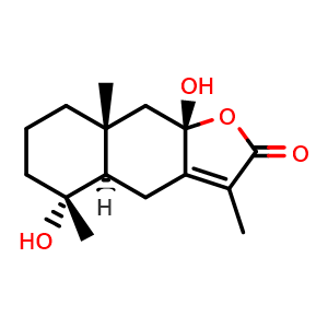 Chemical structure of 4alpha,8beta-Dihydroxyeudesm-7(11)-en-12,8alpha-olide , CAS 1231208-53-9, AChemBlock AD273948