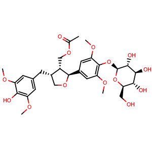 Chemical structure of 5,5'-Dimethoxylariciresinol 4-O-glucoside , CAS 154418-16-3, AChemBlock AD273962