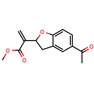Chemical structure of Methyl 2-(5-acetyl-2,3-dihydrobenzofuran-2-yl)propenoate , CAS 617722-55-1, AChemBlock AD274003