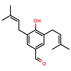 Chemical structure of 3,5-Diprenyl-4-hydroxybenzaldehyde , CAS 52275-04-4, AChemBlock AD274028