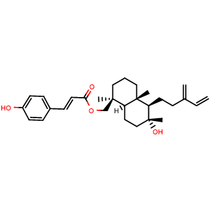 Chemical structure of 8alpha-Hydroxylabda-13(16),14-dien -19-yl p-hydroxycinnamate , CAS 117254-98-5, AChemBlock AD274036