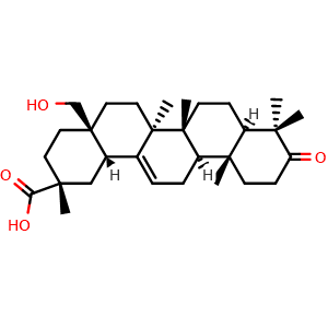 Chemical structure of 28-Hydroxy-3-oxoolean-12-en-29-oic acid , CAS 381691-22-1, AChemBlock AD274041
