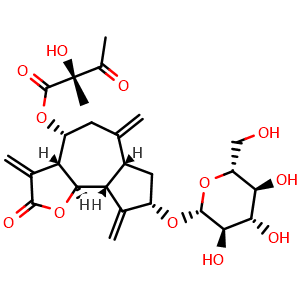 Chemical structure of 8beta-(2-Hydroxy-2-methyl -3-oxobutyryloxy)glucozaluzanin C , CAS 93395-31-4, AChemBlock AD274190
