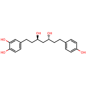 Chemical structure of 3,5-Dihydroxy-1-(3,4-dihydroxyphenyl)-7-(4-hydroxyphenyl)heptane , CAS 408324-00-5, AChemBlock AD274218