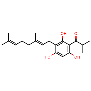 Chemical structure of 2-Geranyl-4-isobutyrylphloroglucinol , CAS 72008-03-8, AChemBlock AD274230