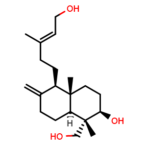 Chemical structure of ent-Labda-8(17),13E-diene-3beta,15,18-triol , CAS 90851-50-6, AChemBlock AD274236
